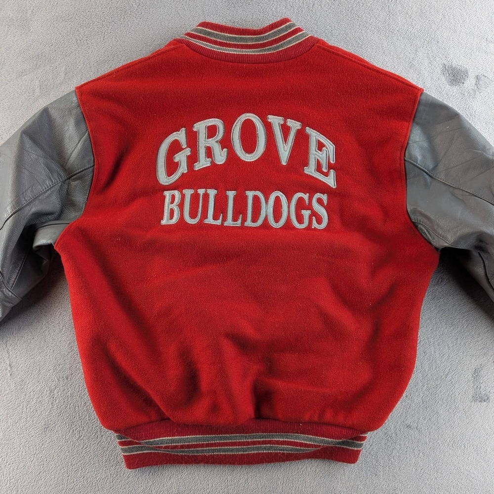 Vintage Grove Bulldogs Jacket‎ Mens XL Red Gray Varsity Letterman DeLONG USA